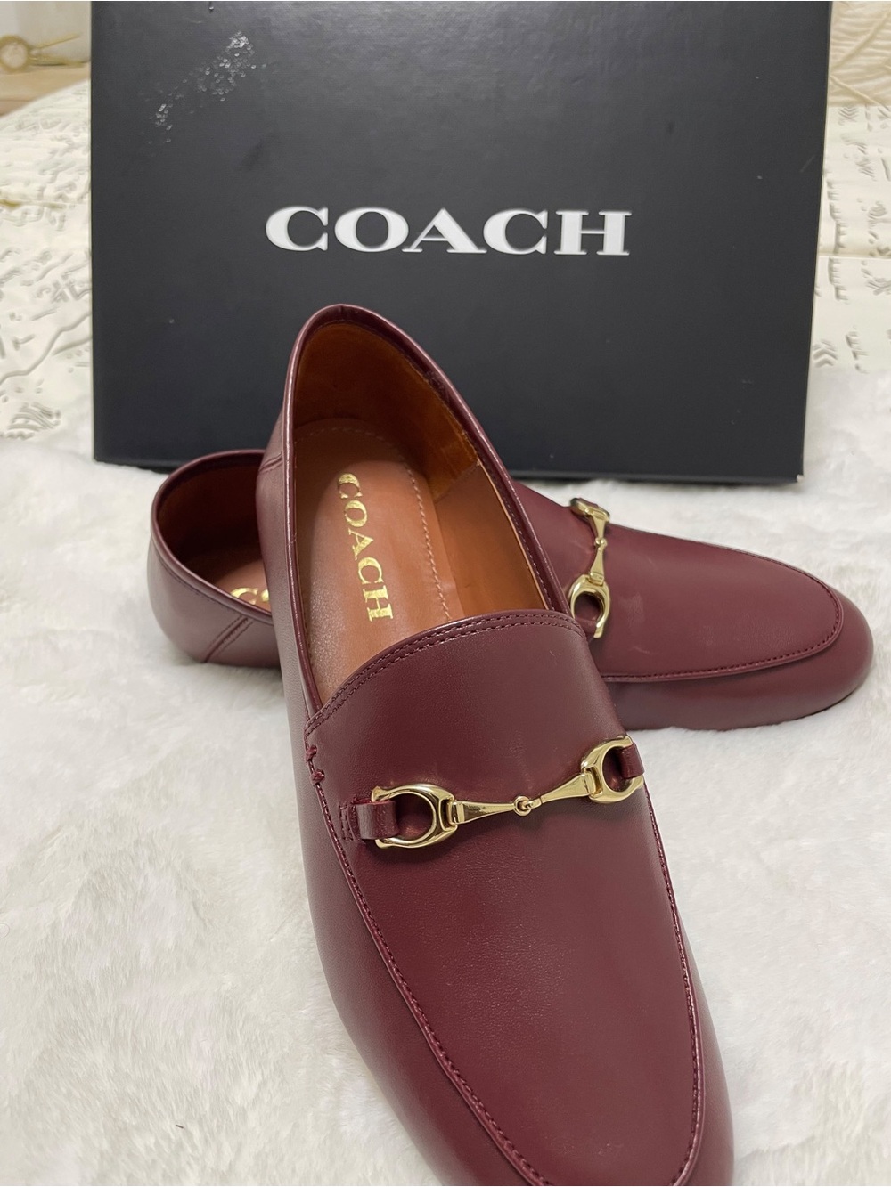 Coach Haley Loafer Women's Burgundy Eggplant Leather Loafers with Gold Bit NWB
